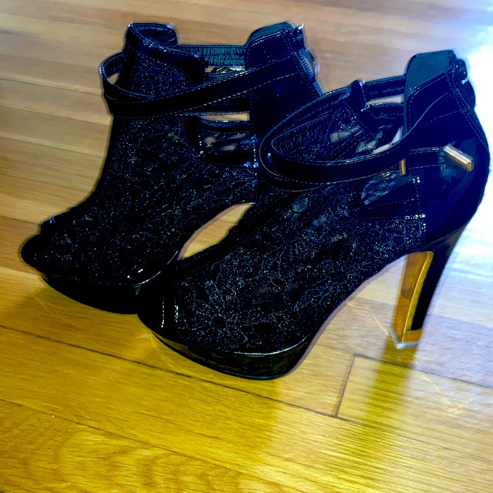 Getmorebeauty Lace Flowers Open Toes High Heels Ankle Boots